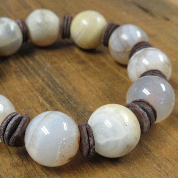 MERRISOTA JEWELRY Agate Coconut Wood Stretch Bracelet Size 6 1/2" Gemstones NEW - Picture 5 of 6